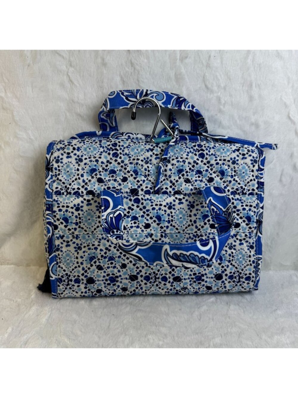 Modella Hanging Travel Cosmetic Bag Blue Floral Print With Multiple Compartments